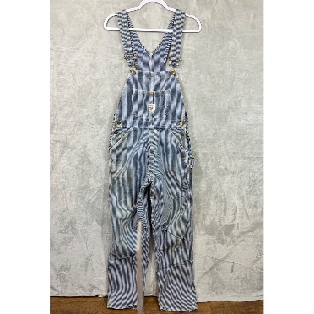 Pointer Brand Mens Hickory Stripe Overalls Blue White USA Made W28 L34 Bibs